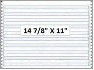 14 7/8" x 11" - 18# 1-Ply Continuous Computer Paper (3,000 sheets/carton) No Vert. Perf - 1/2" Blue Bar Hi-Lite