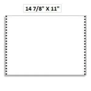 14 7/8" x 11" - 20# 1-Ply Continuous Computer Paper (2,700 sheets/carton) No Vert. Perf - Blank White