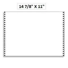 14 7/8" x 11" - 20# 1-Ply Continuous Computer Paper (2,700 sheets/carton) No Vert. Perf - Blank White