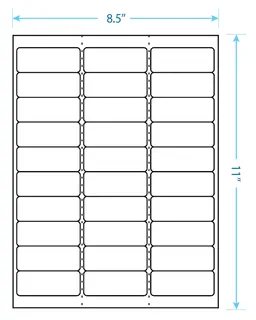 2.625" x 1"  Laser/Inkjet Labels; 30 up; (250 sheets/box) - Standard White Matte; Perforated