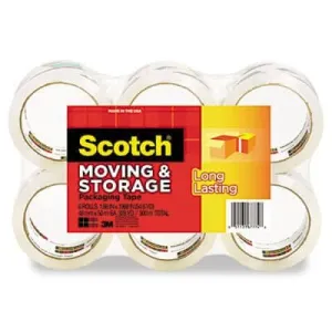 3M Moving & Storage Tape, 1.88" x 54.6 yards, 3" Core, Clear, 6 Rolls/Pack