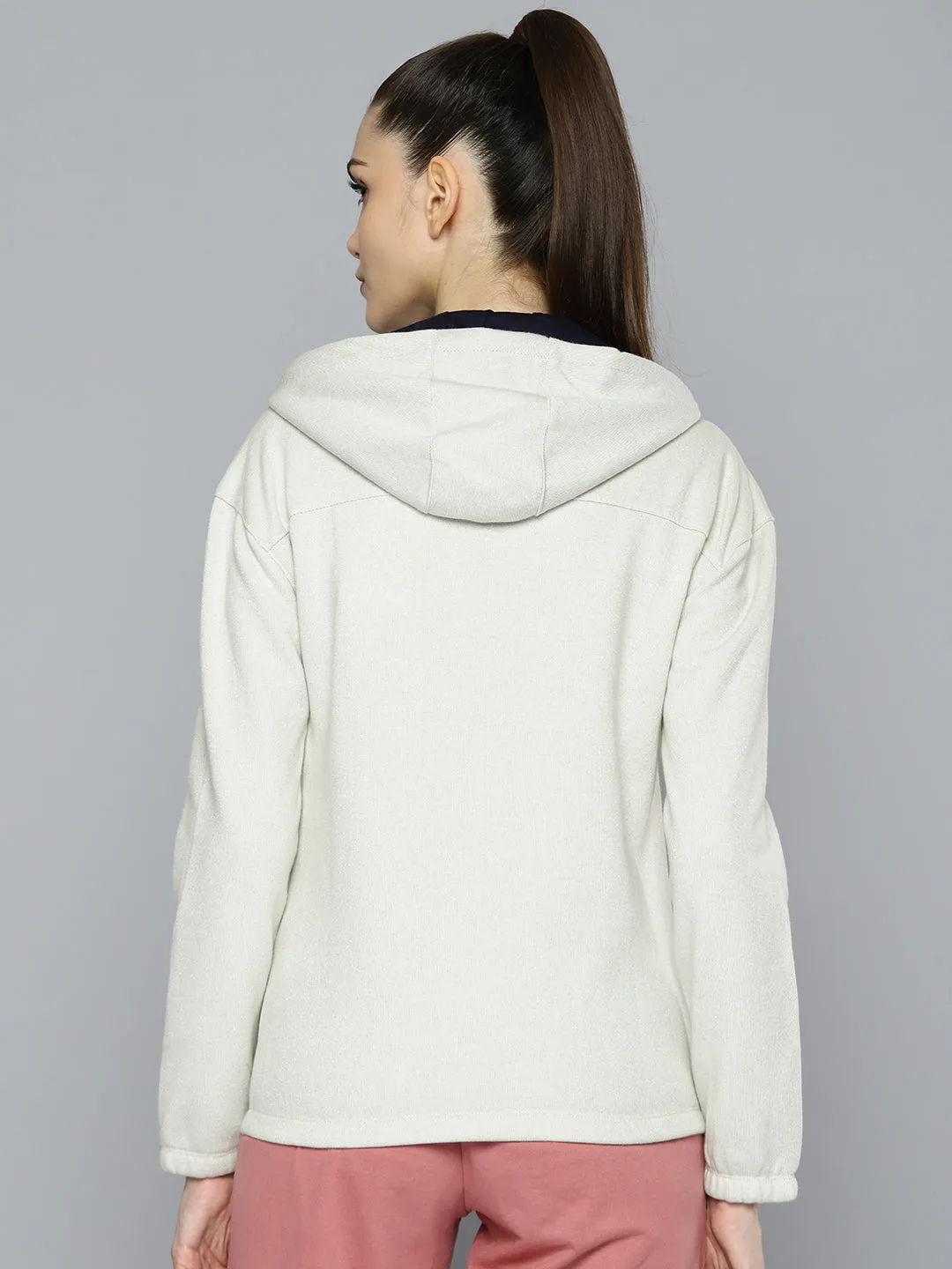 Alcis Women Cream-Coloured Typography Sporty Jacket