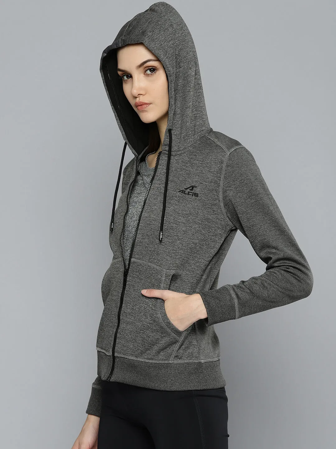 Alcis Women Grey Solid Sporty Jacket