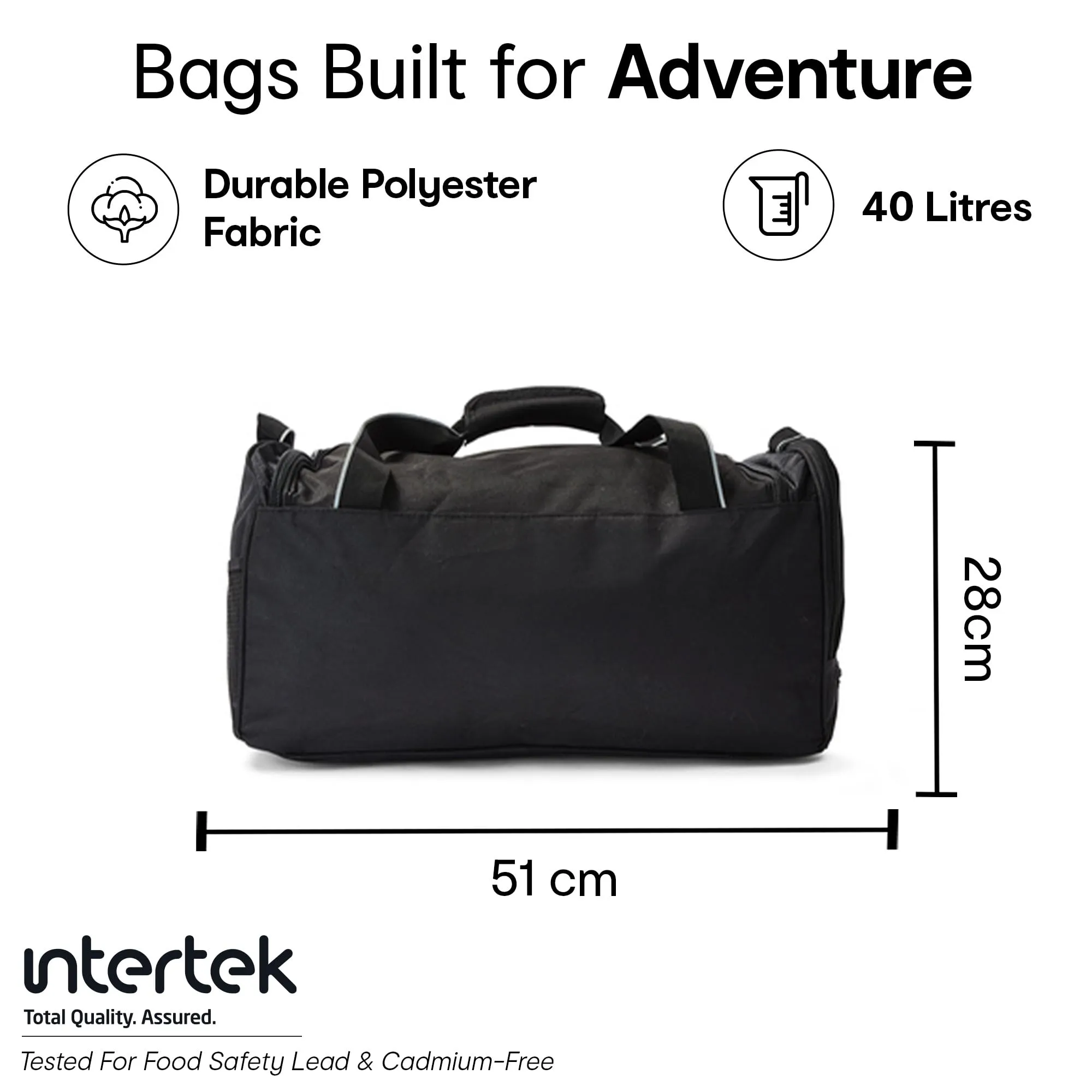 Anko 40L Duffle Bag with Bungee Cord | Large Size with Shoes Compartment and Multiple Pockets | Unisex, Polyester | Backpack for for Travel, Training, Gym | 28cm (H) x 51cm (W) x 25cm (D), Black