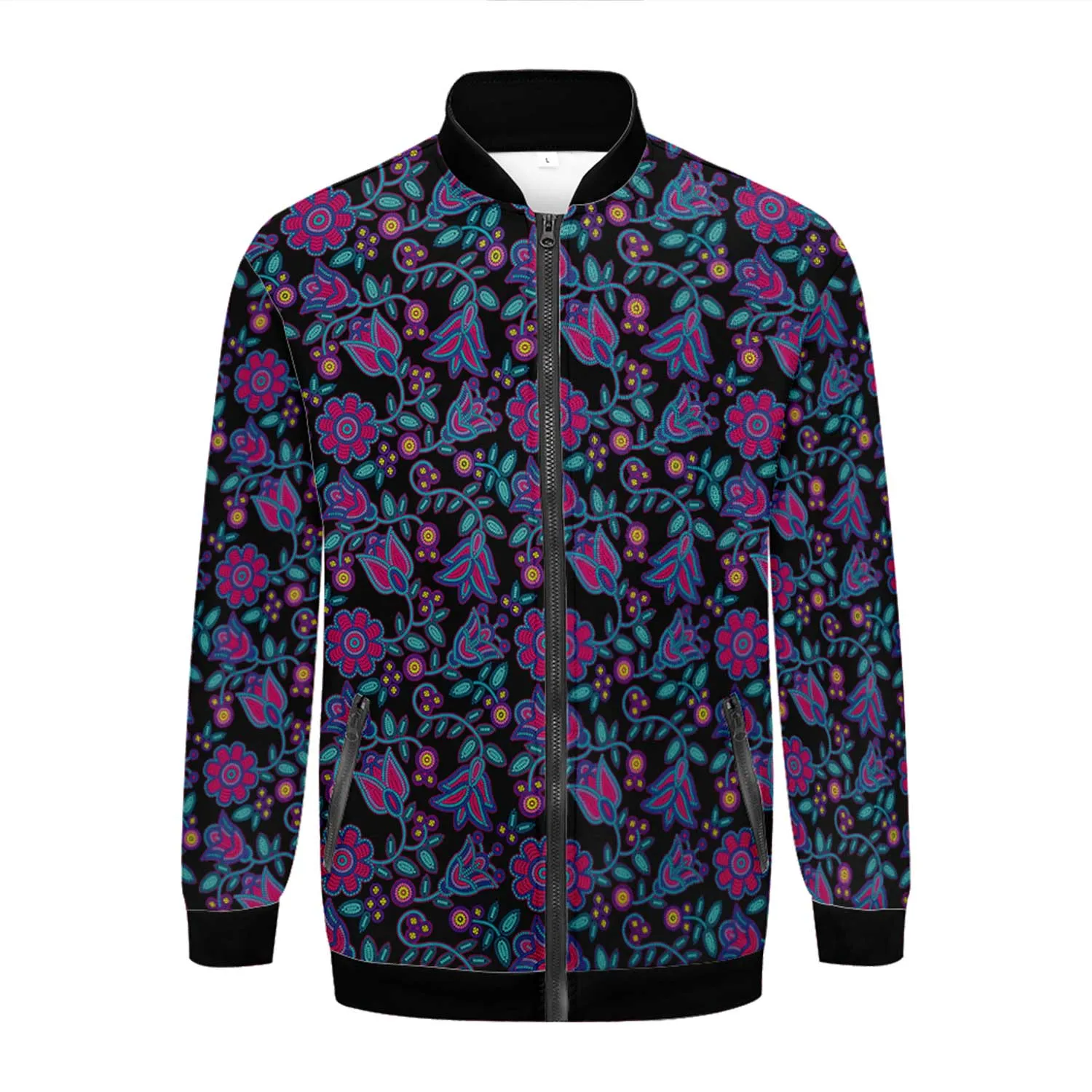 Beaded Nouveau Coal Zippered Collared Lightweight Jacket