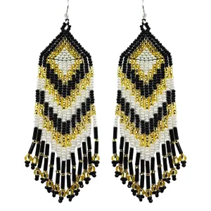 Black White and Gold Chevron Fringe Earrings