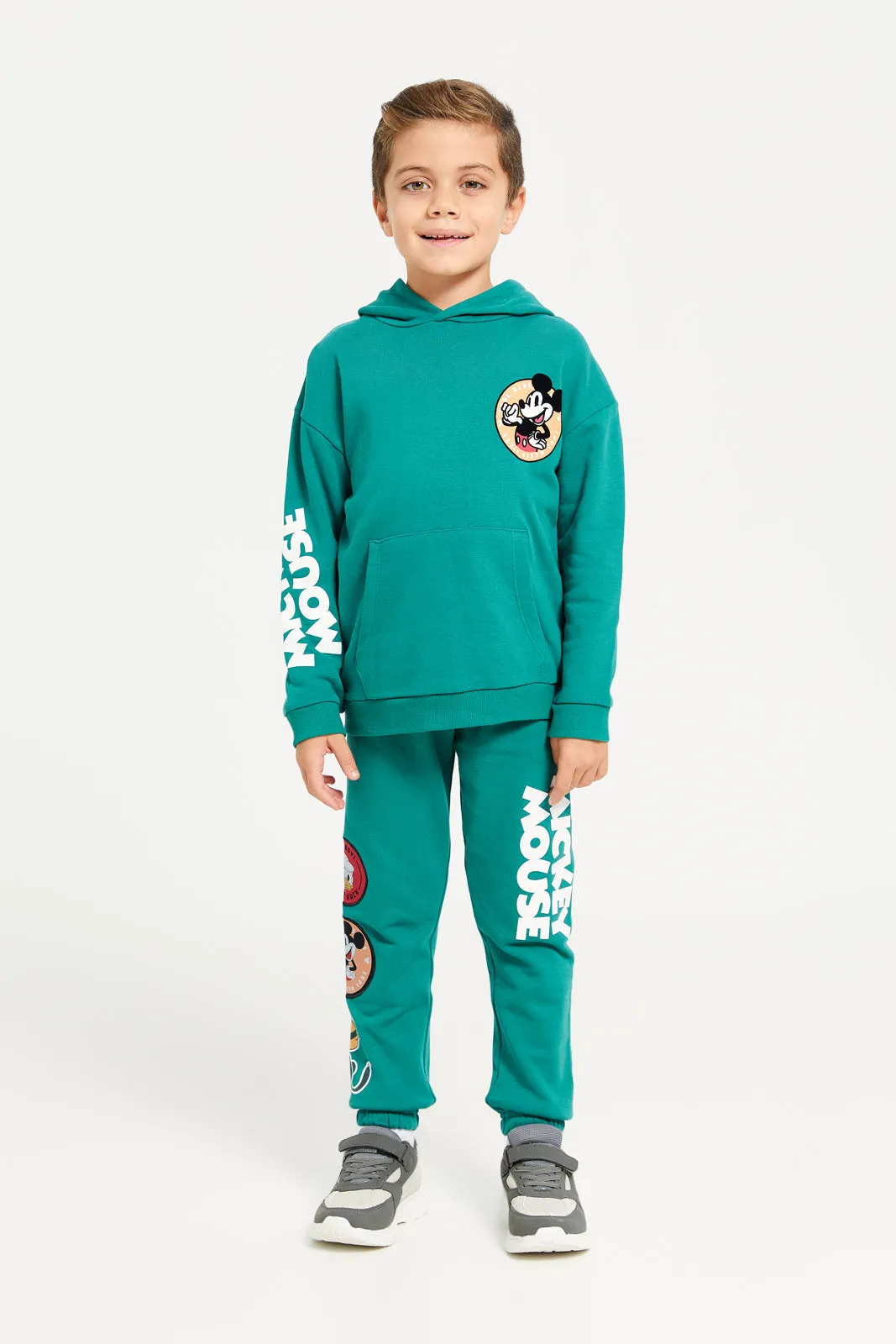 Boys Green Disney Print Fleece Hooded Jog Set (2 Piece)