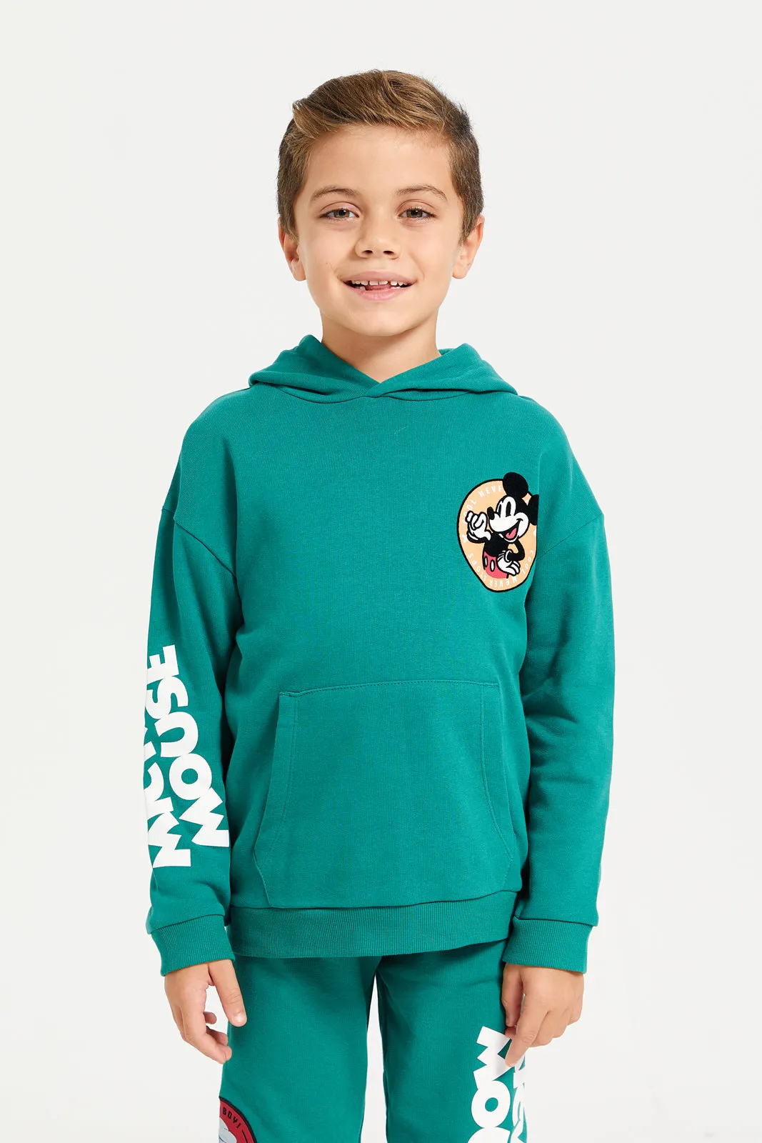 Boys Green Disney Print Fleece Hooded Jog Set (2 Piece)