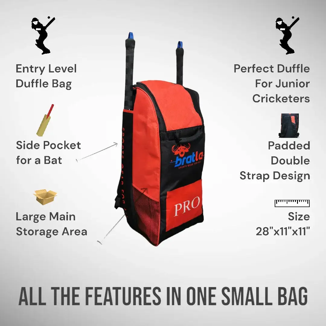 Bratla Pro Cricket Kit Bag Duffle for Junior Cricketers Black/Red