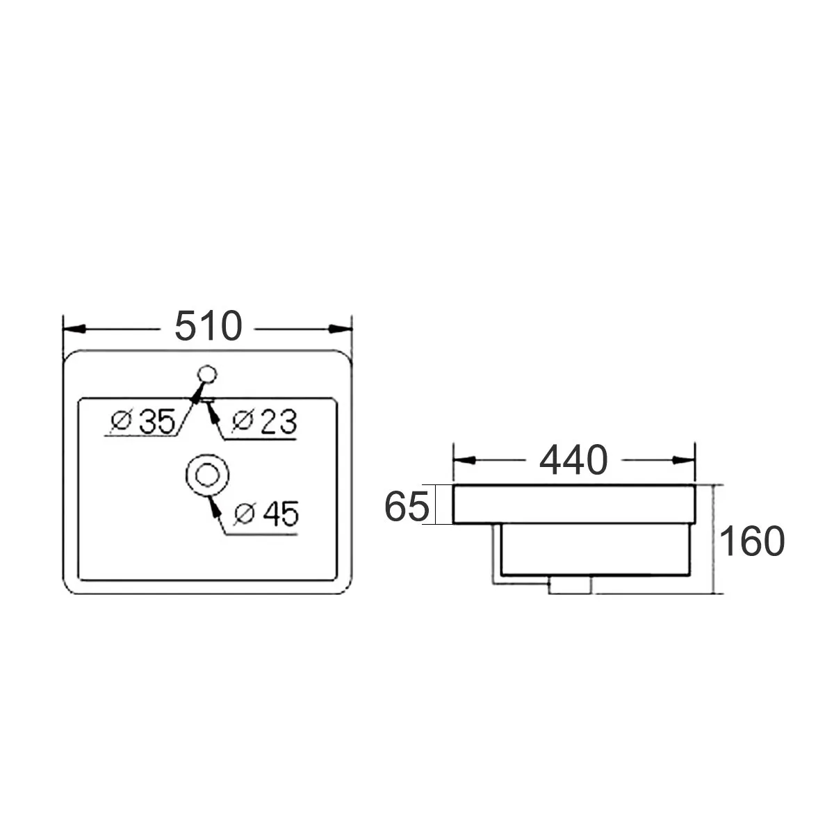 CoCo Half Inset Basin Soft Corners 1 Tap Hole