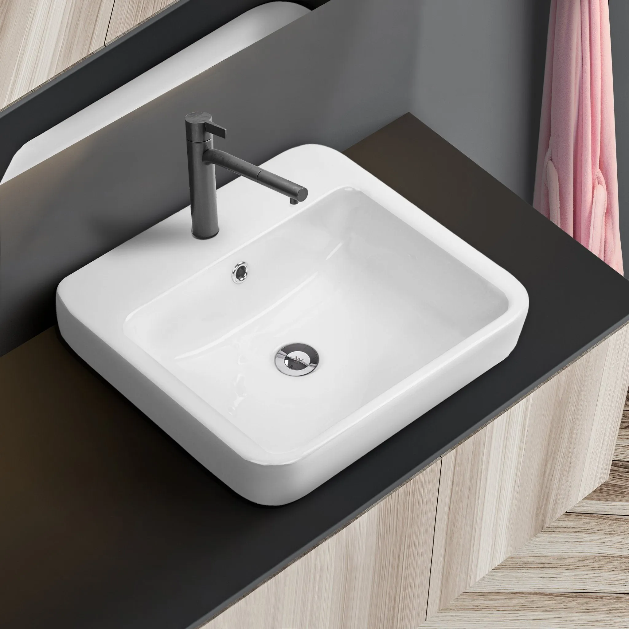 CoCo Half Inset Basin Soft Corners 1 Tap Hole