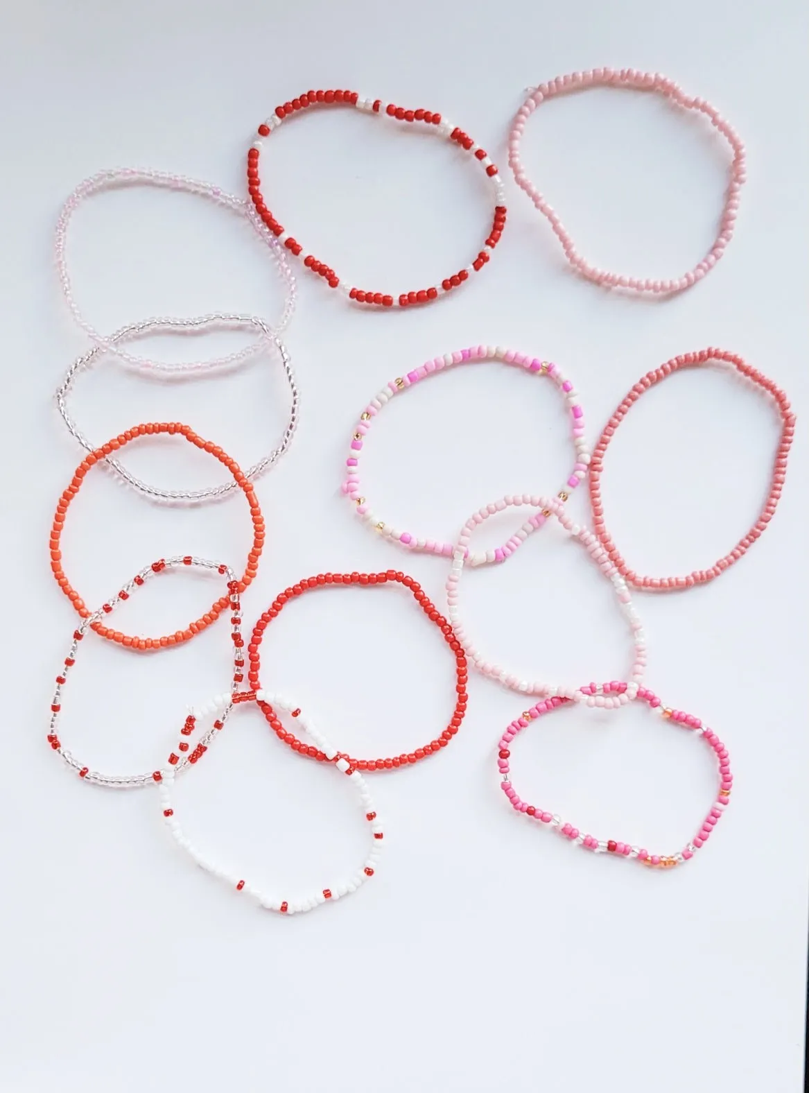 Coral and Pink beaded Bohemian elasticized bead bracelet