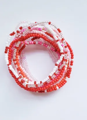 Coral and Pink beaded Bohemian elasticized bead bracelet