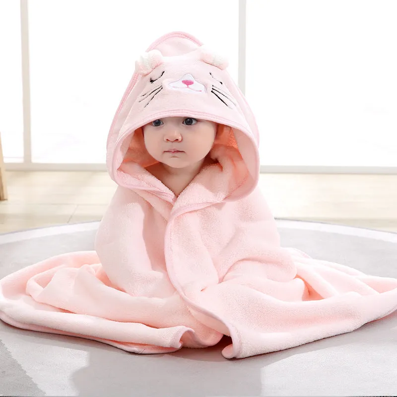 Cute Cartoon Hugging Quilt Coral Fleece Hooded Bath Towel