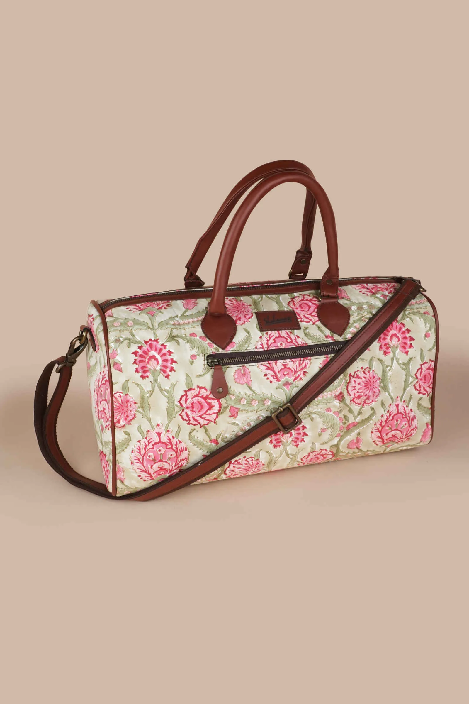 Geneva Garden Hand Block Printed Olive Duffle Bag