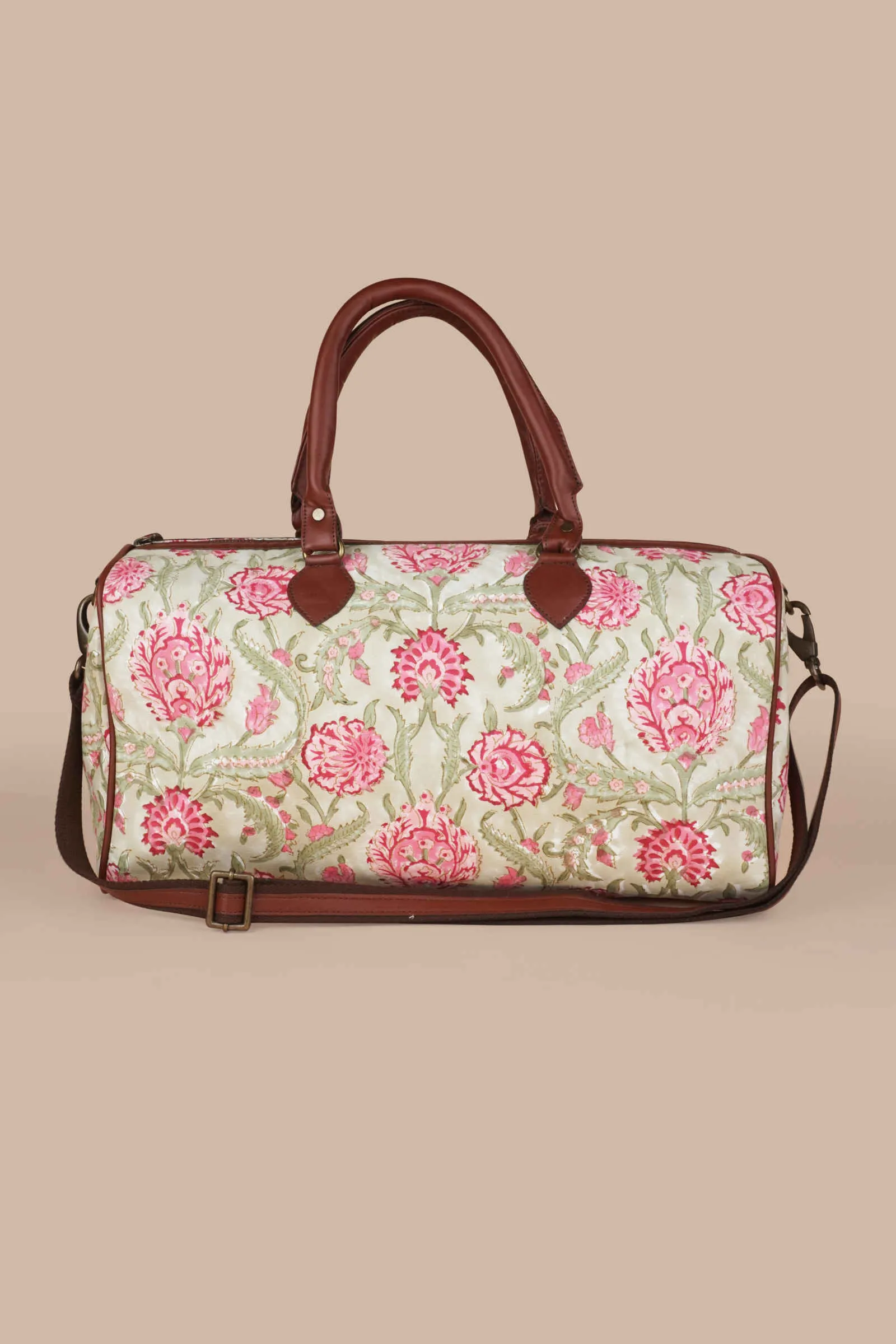 Geneva Garden Hand Block Printed Olive Duffle Bag