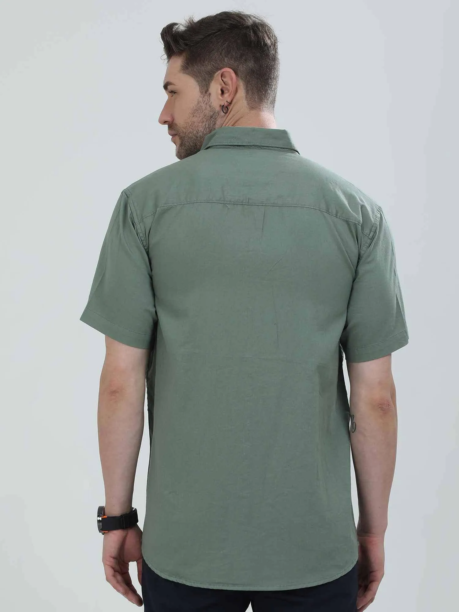 Hunter Green Solid Half Sleeve Shirt