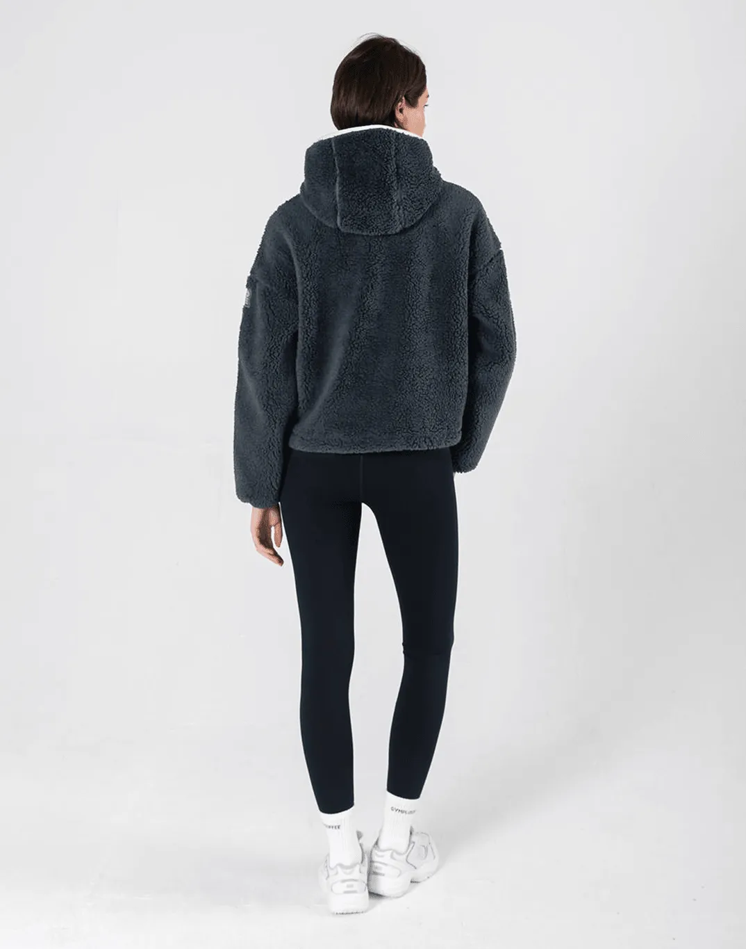 Industry Fleece Hooded Crop Half Zip in Midnight Grey