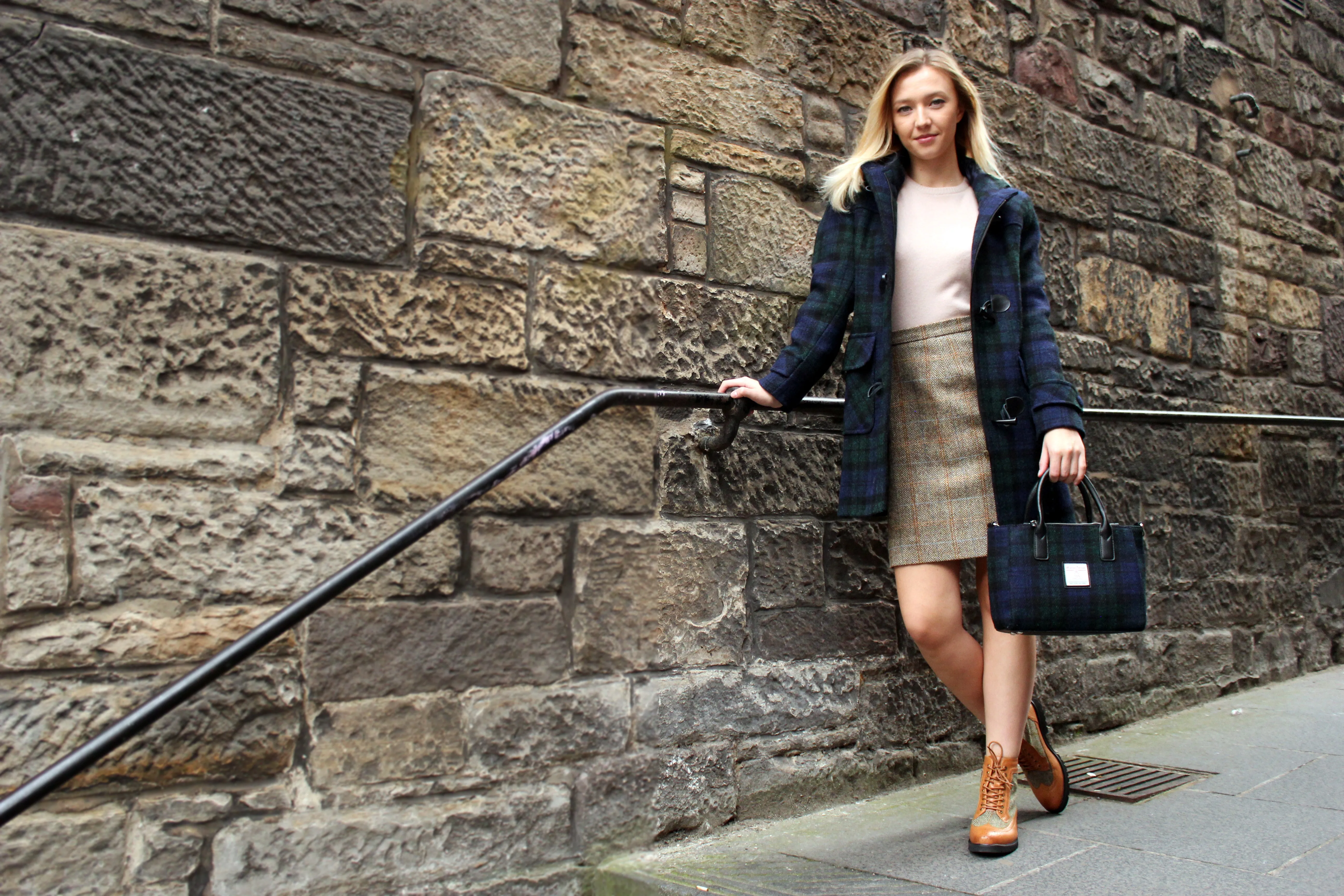 Ladies Harris Tweed Duffle Coat in Black Watch