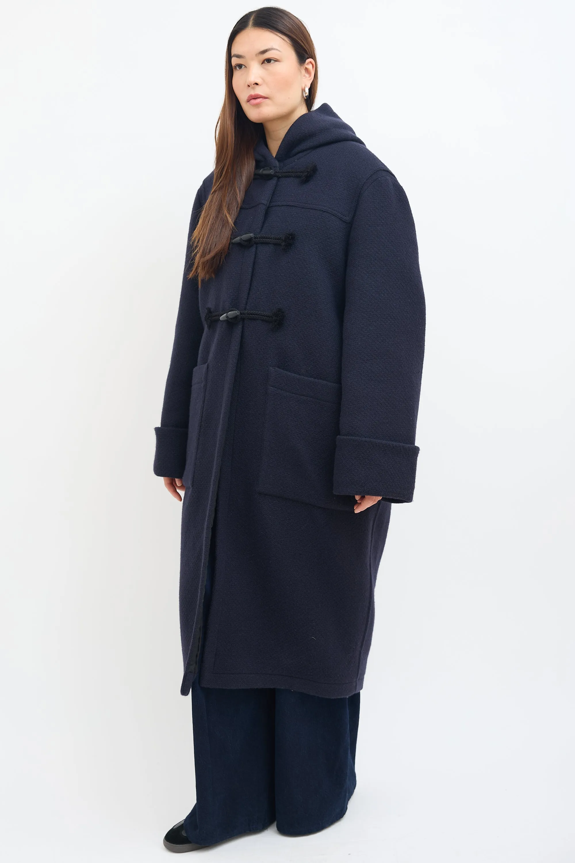 Navy Wool Cuffed Duffle Coat