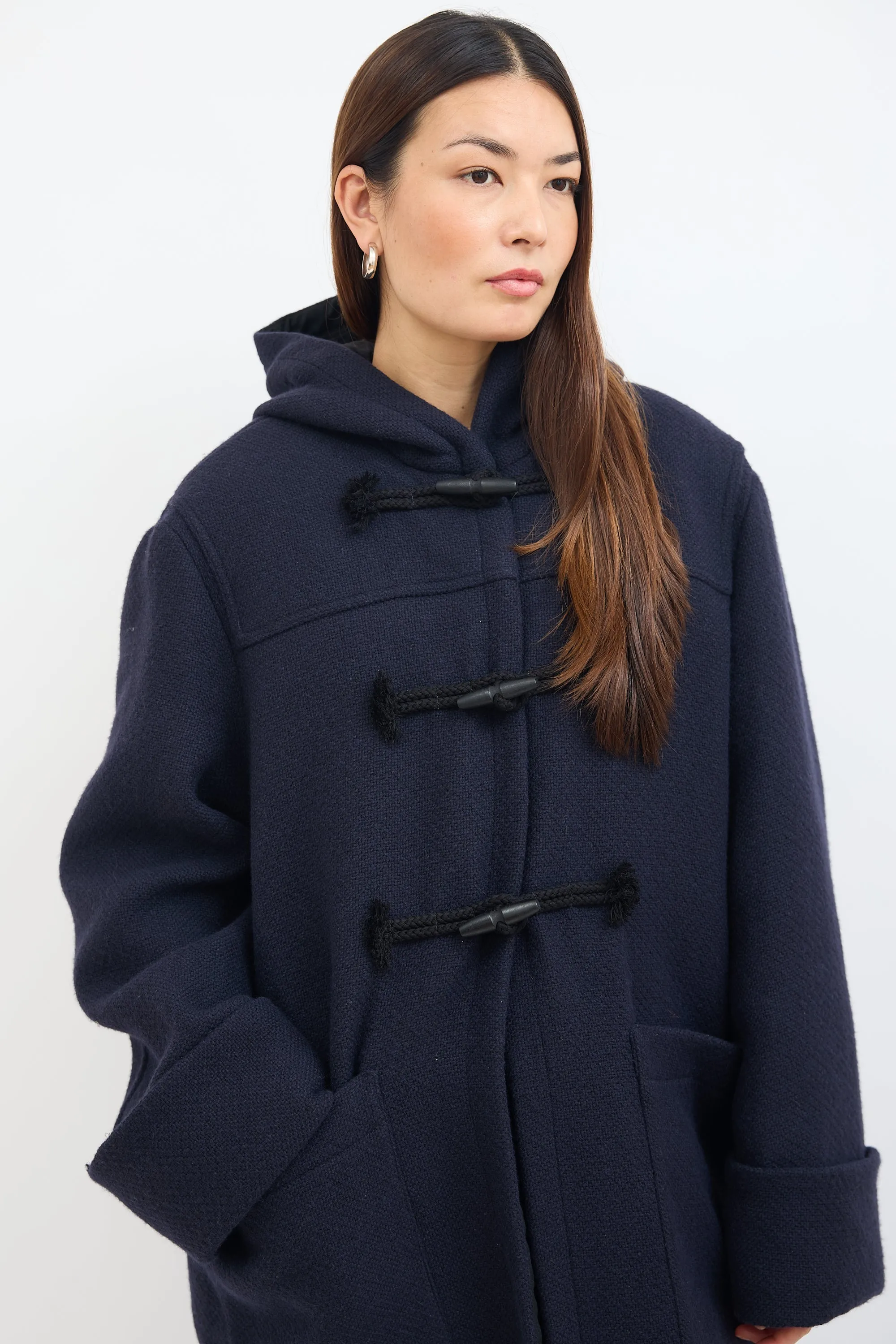 Navy Wool Cuffed Duffle Coat