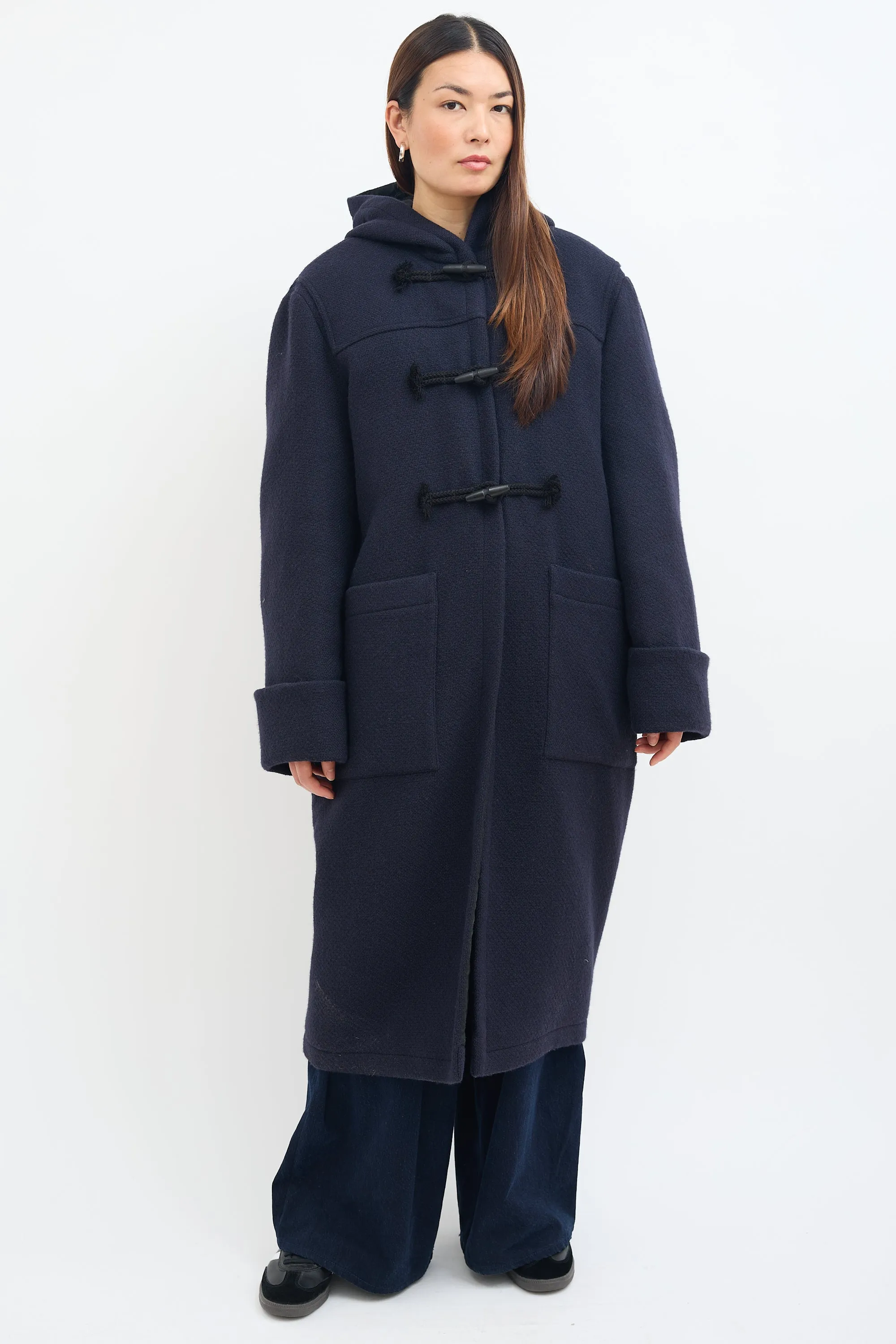 Navy Wool Cuffed Duffle Coat