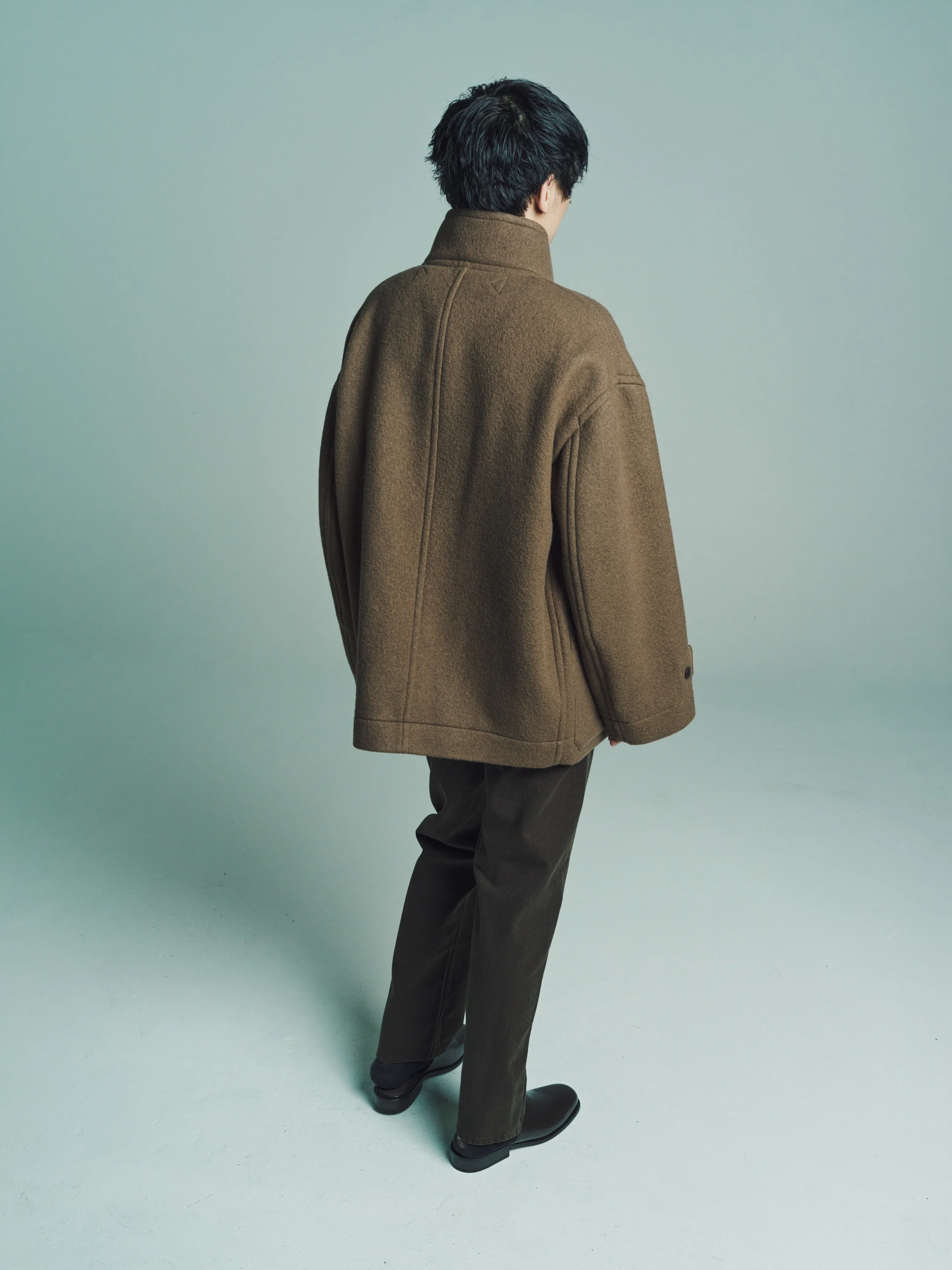 Olive Brown Wool Boxy Duffle Coat