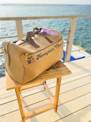 Personalized Travel Duffle Bag - Stylish Beige Leather