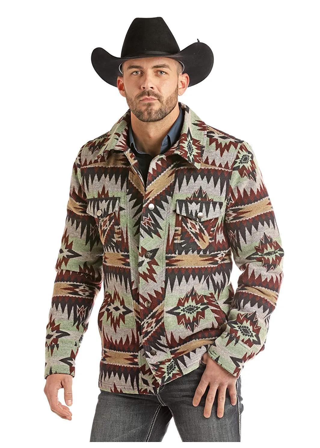 Powder River Outfitters Men's Aztec Commander Wool Jacket - 92-2639, Green