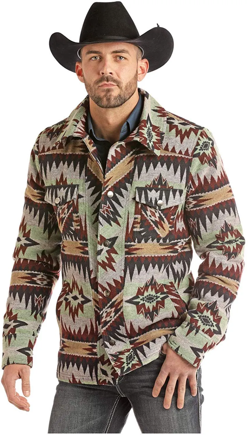 Powder River Outfitters Men's Aztec Commander Wool Jacket - 92-2639, Green