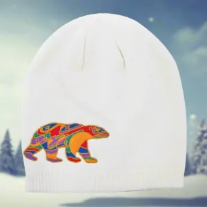 "Alpha Bear" embroidered rib knit toque, design by Indigenous Artist, Dawn Oman