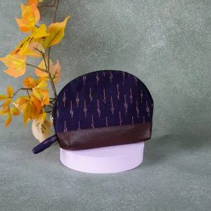 Sarus Crane Series Half Moon Vanity pouch Violet Colour with Orange Line Design.