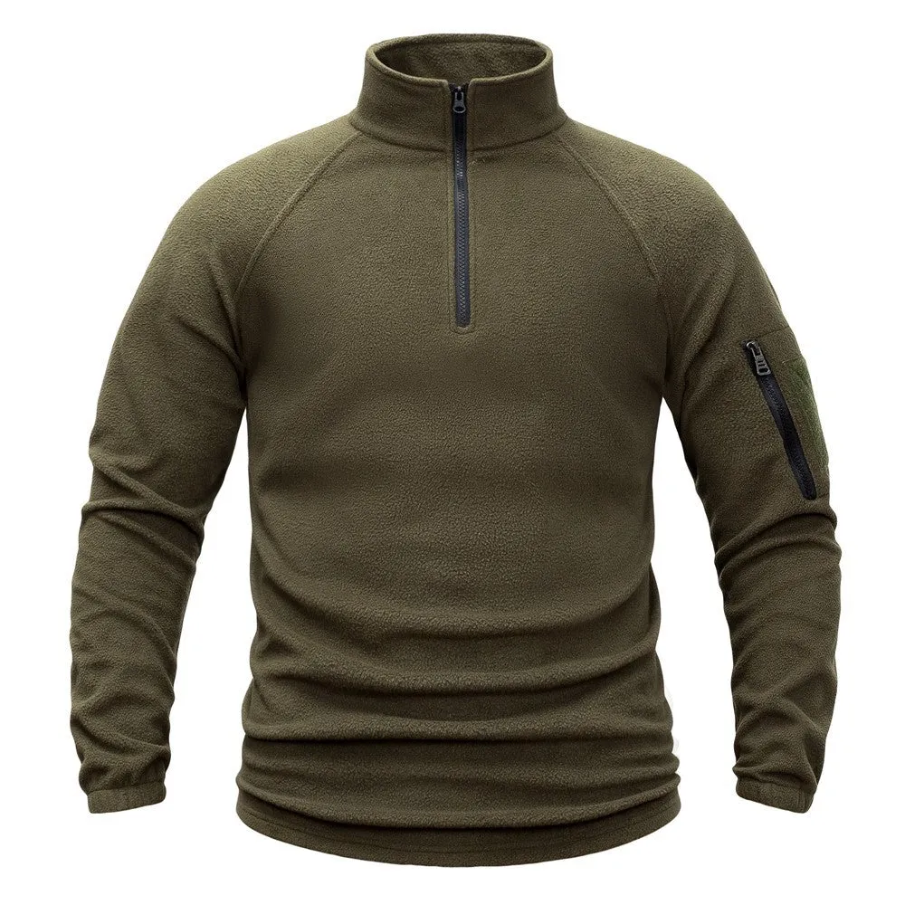 TACTICAL FLEECE JACKET MEN'S POLAR FLEECE WARM AUTUMN/WINTER SOLID COLOR FLEECE HOODIE STAND UP COLLAR COAT