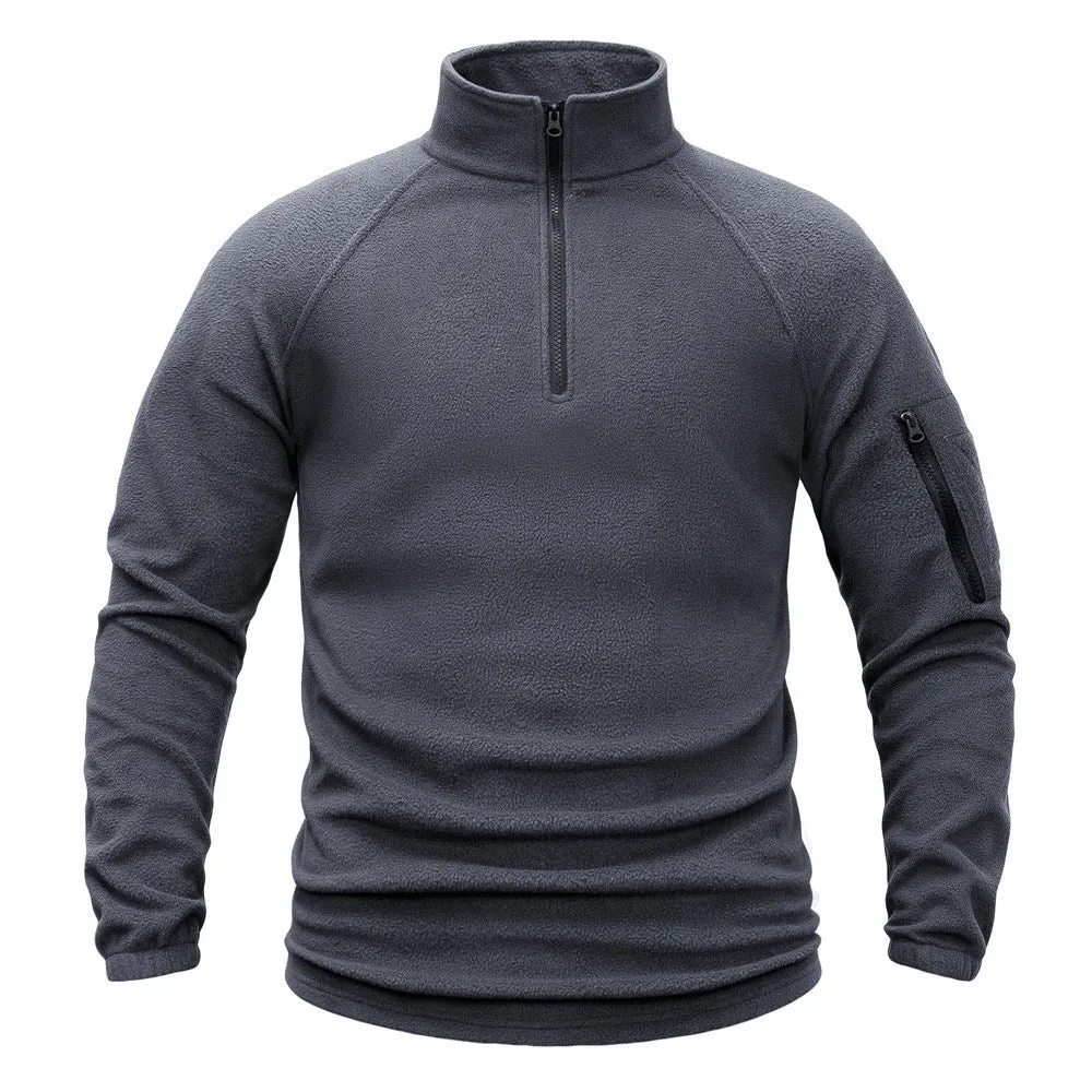 TACTICAL FLEECE JACKET MEN'S POLAR FLEECE WARM AUTUMN/WINTER SOLID COLOR FLEECE HOODIE STAND UP COLLAR COAT