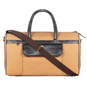 The Clownfish Alwyn 35 litres Canvas with Faux Leather Unisex Travel Duffle Bag Weekender Bag (Yellow ochre)