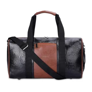 The Clownfish Anderson 25 litres Unisex Faux Leather Travel Duffle Bag Weekender Bag (Black)